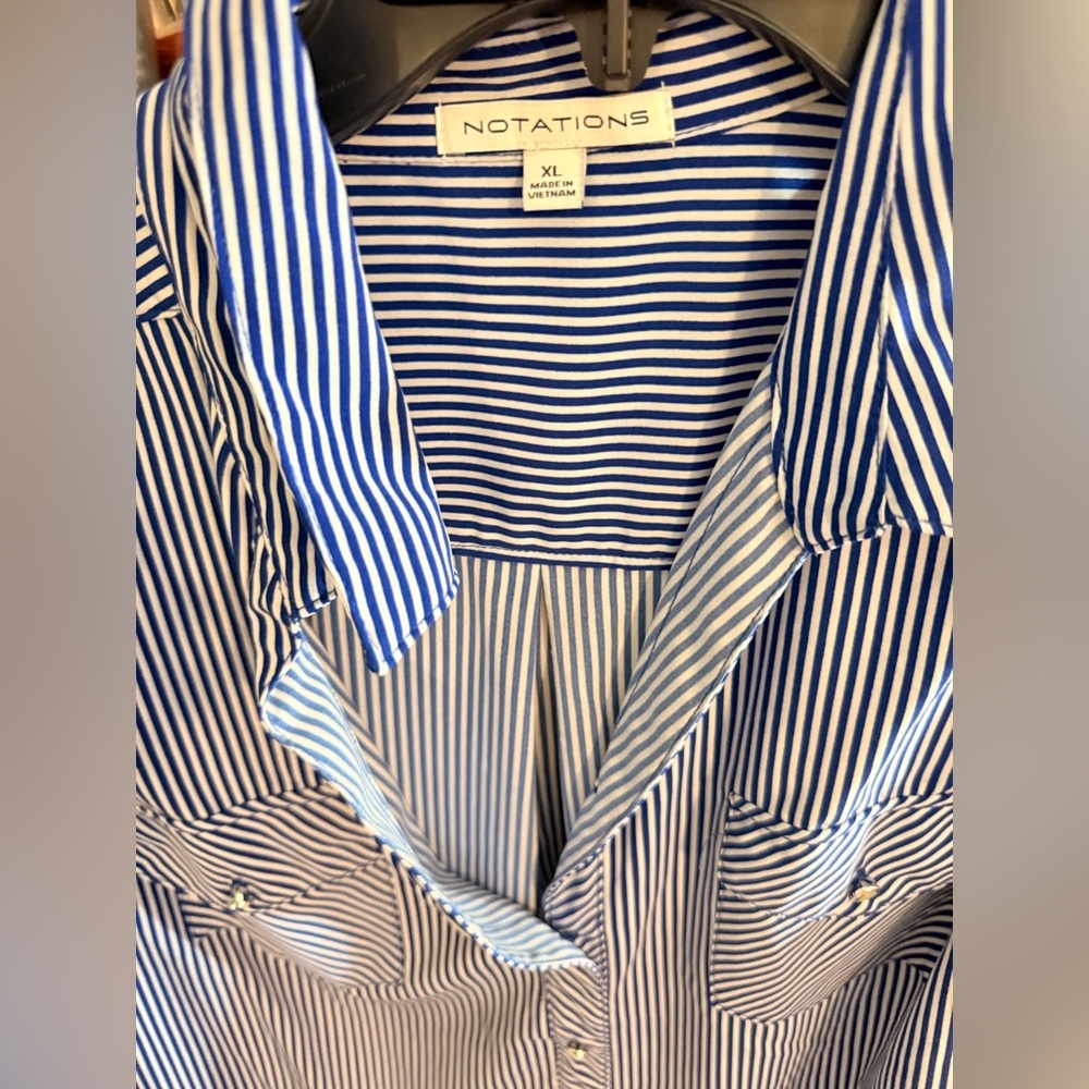 Notations Black and White Striped Button-Down Shirt - Picture 2 of 2